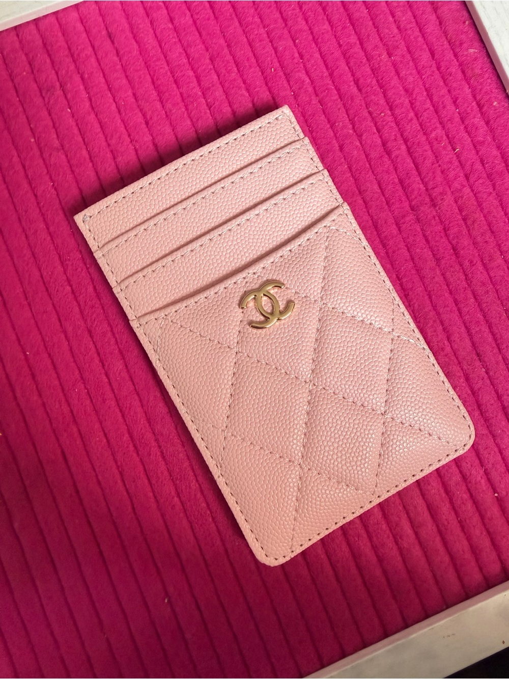Pink Quilted Card & Key Holder with Gold CC Emblem